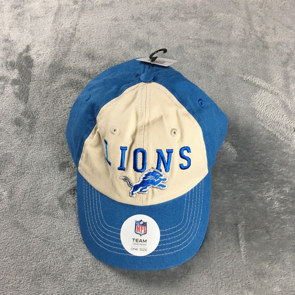 New‎ Hat Detroit Lions NFL Team Headwear Blue Tan Adjustable Cap One Size